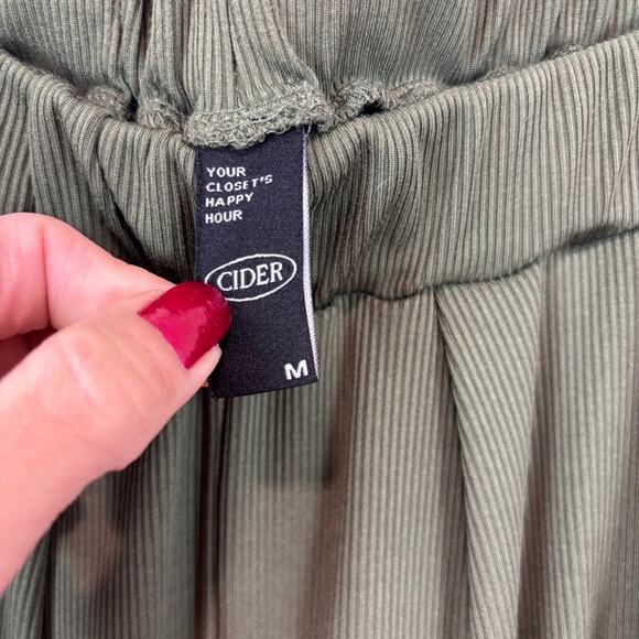 CIDER Wide Leg Pants Pleated Ribbed Pull On Green M - Picture 5 of 8
